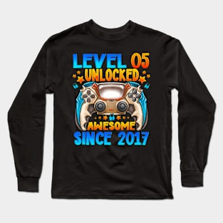 Level 5 Unlocked Awesome Since 2017 5Th Birthday Gaming Long Sleeve T-Shirt